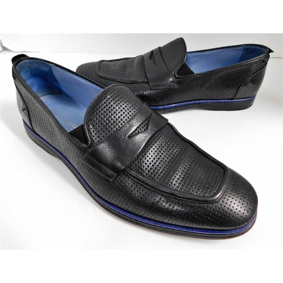 Carlo Pazolini Italy Black‎ Perforated Leather Loafers Dress Shoes 41 M